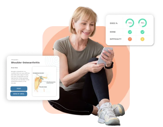 Kiva in Motion mobile app showing exercise programs and progress tracking