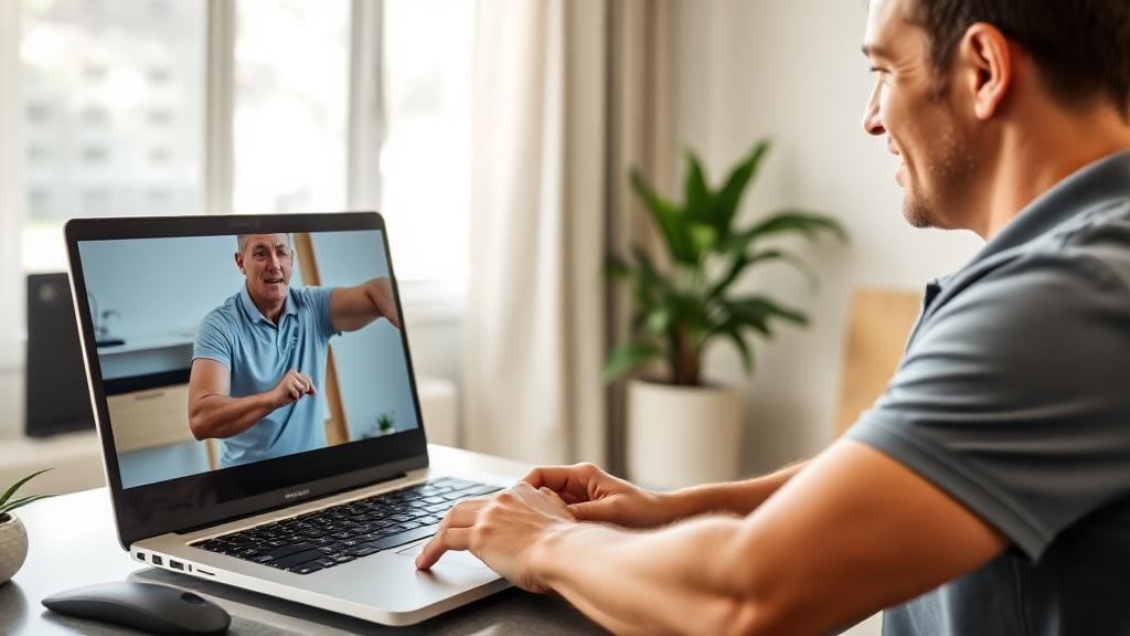 Physical therapist treating a patient via telehealth video call